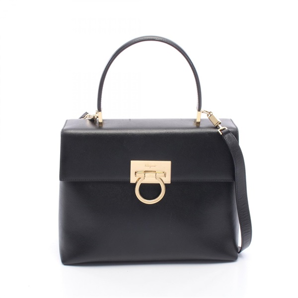Salvatore Ferragamo Gancini Shoulder Handbag leather Black Used Women GHW
