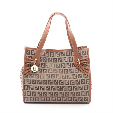 FENDI Zucchino Hand Tote Bag canvas Beige Brown Used Women