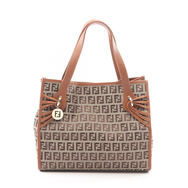 FENDI Zucchino Hand Tote Bag canvas Beige Brown Used Women