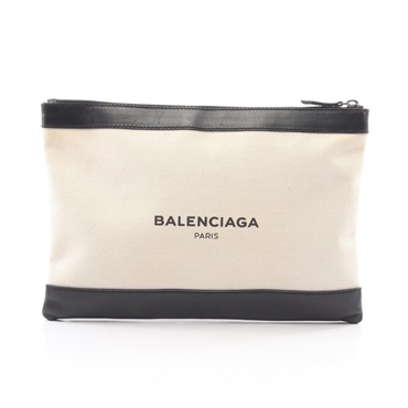 BALENCIAGA Navy clip M Clutch bag 373834 canvas leather Beige Black Used unisex