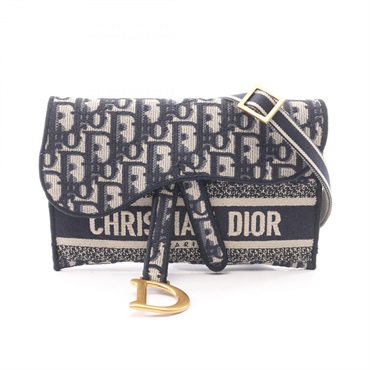 Dior SADDLE Oblique Slim Pouch Shoulder Bag S5647CRIW canvas Navy Beige Used