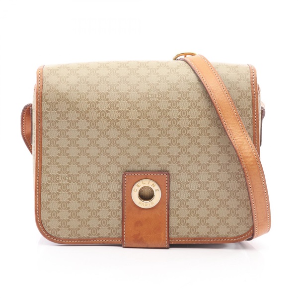 CELINE Macadam Shoulder Crossbody Bag PVC coated canvas leather Beige Brown Used