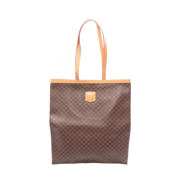 CELINE Macadam Shoulder Tote Bag PVC coated canvas leather Brown Used Women