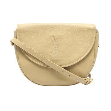 SAINT LAURENT PARIS Logo embossed Crossbody Shoulder Bag leather Beige Used
