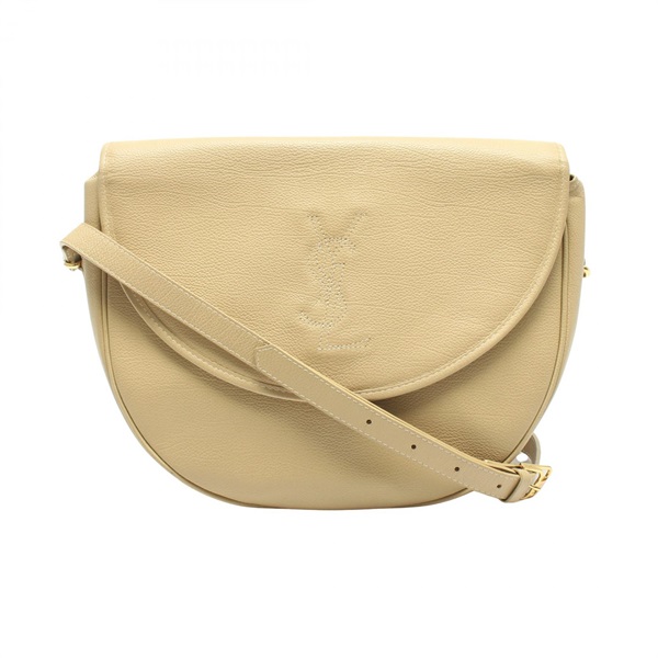 SAINT LAURENT PARIS Logo embossed Crossbody Shoulder Bag leather Beige Used