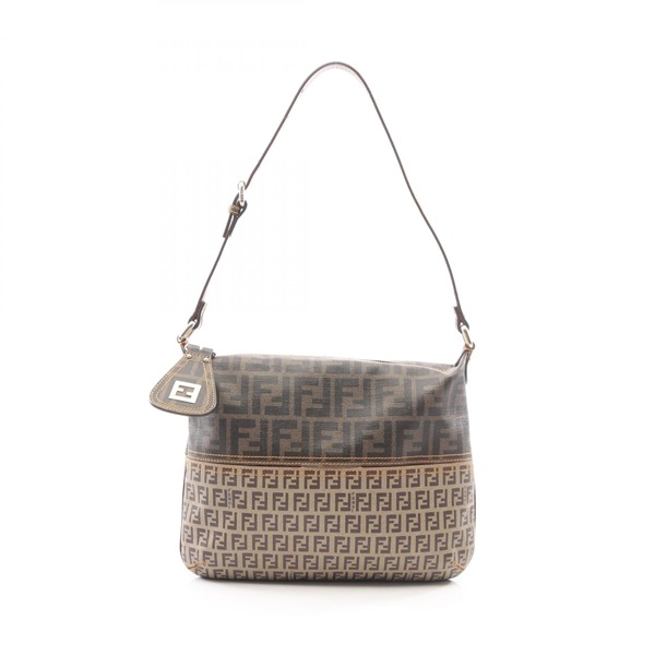 FENDI Zucchino Shoulder Bag Canvas leather Brown Beige Black Used Women