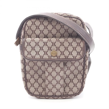 CELINE Macadam Crossbody Shoulder Bag canvas leather Brown Used Women