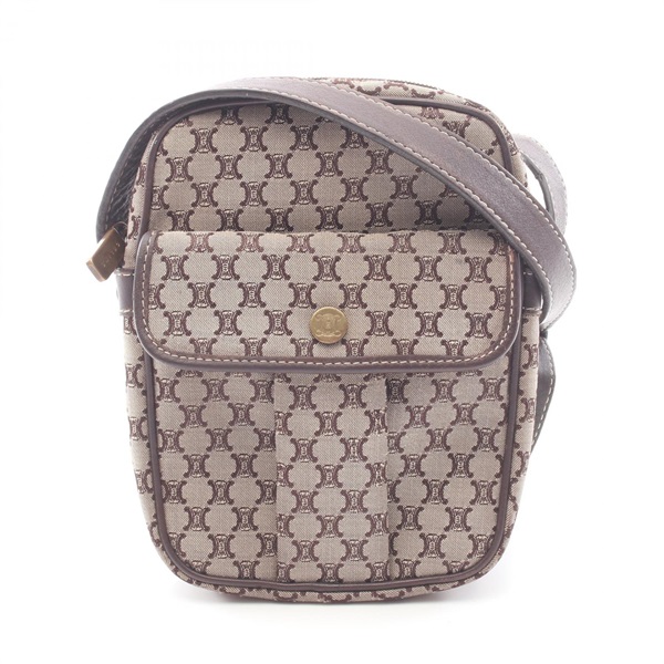 CELINE Macadam Crossbody Shoulder Bag canvas leather Brown Used Women