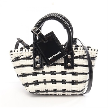 BALENCIAGA BISTRO XXS Basket SHoulder Handbag 678028 enamel White Black Used