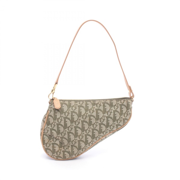 Dior Trotter saddle pouch Shoulder Handbag canvas leather Green Beige Brown Used