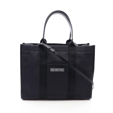 BALENCIAGA HARDWARE Shoulder Tote Bag canvas leather Black White Used Women