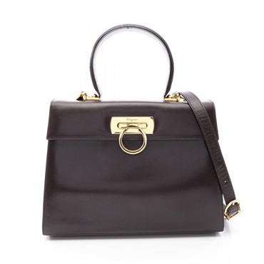 Salvatore Ferragamo Gancini Shoulder Crossbody Handbag leather Brown Used Women