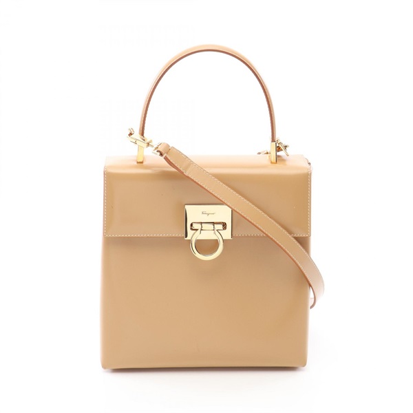 Salvatore Ferragamo Gancini Shoulder Handbag leather Beige Used Women GHW