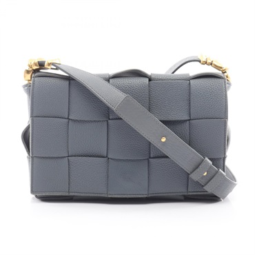 BOTTEGA VENETA Cassette Intrecciato Crossbody Shoulder Bag leather Gray Used GHW