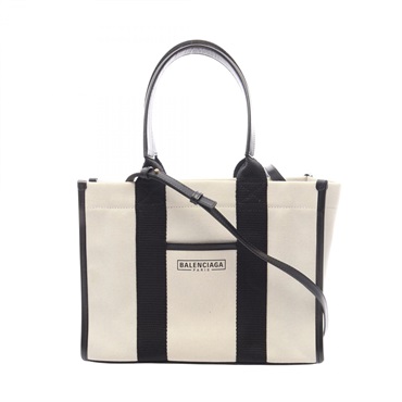 BALENCIAGA HARDWARE TOTE S Shoulder Bag 671402 canvas leather Beige Black Used