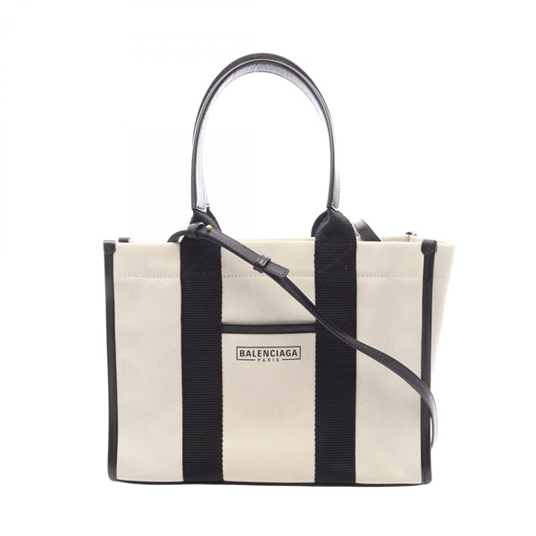 BALENCIAGA HARDWARE TOTE S Shoulder Bag 671402 canvas leather Beige Black Used