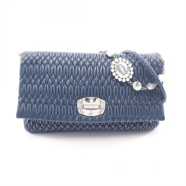 Miu Miu NAPPA CRYSTAL Matelassé Shoulder Bag leather Navy Used Women