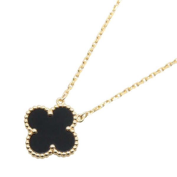 Van Cleef Arpels Vintage Alhambra Onyx Necklace 18KYG Yellow Gold Used Women