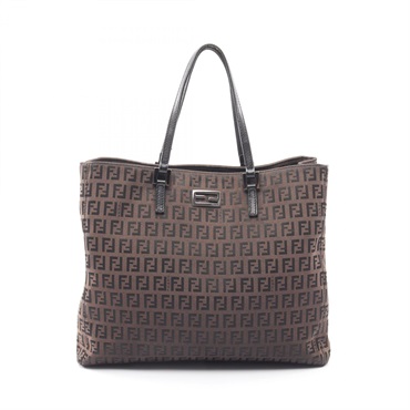 FENDI Zucchino Hand Tote Bag 8BH133 canvas leather Gray Black Used Women