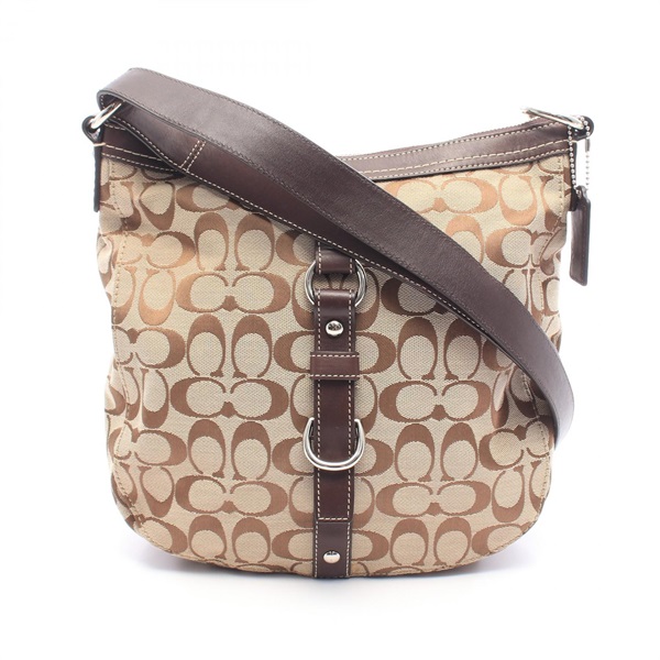 COACH Signature Crossbody houlder Bag F14446 canvas leather Beige Brown Used