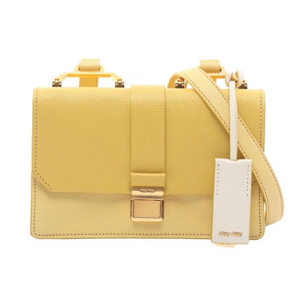 Miu Miu MADRAS Madras Crossbody Shoulder Bag leather Yellow White Used Women