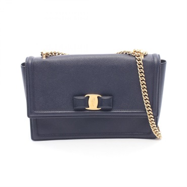 Salvatore Ferragamo Vara ribbon Chain Shoulder Bag 21-G462 leather Navy Used