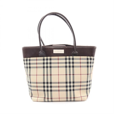 BURBERRY Nova Check Tote Handbag canvas leather Beige Brown Used Women
