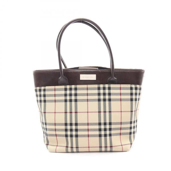 BURBERRY Nova Check Tote Handbag canvas leather Beige Brown Used Women