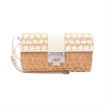 JIMMY CHOO Business Clutch bag Leather sSraw Brown White Used Women