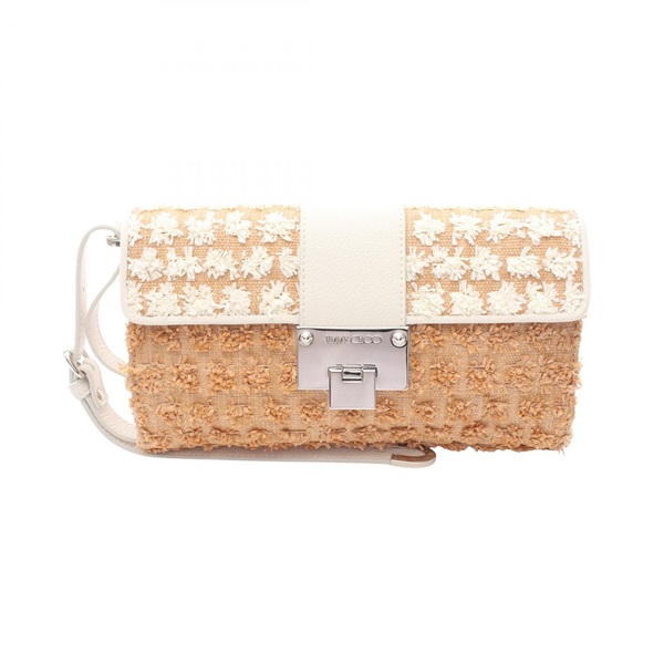 JIMMY CHOO Business Clutch bag Leather sSraw Brown White Used Women