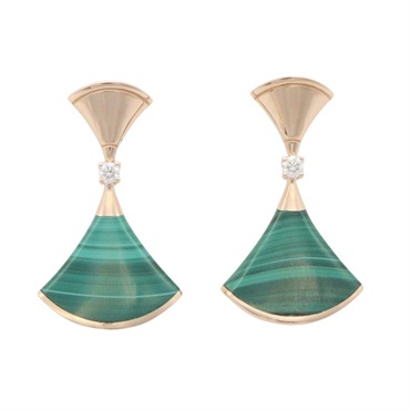 BVLGARI Divas Dream Malachite Diamond Pierced Earrings 18KRG Pink Rose Gold Used Women