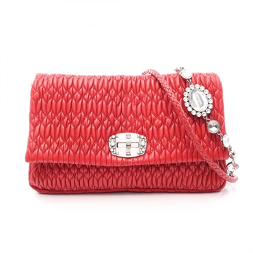 Miu Miu Matelasse Nappa Crystal Shoulder Handbag leather Red SHW Used Women