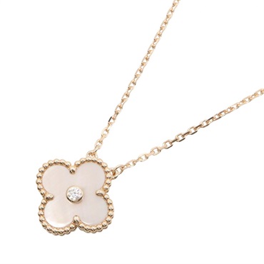 Van Cleef Arpels Vintage Alhambra Necklace 18KPG Gold Mother of pearl Diamond
