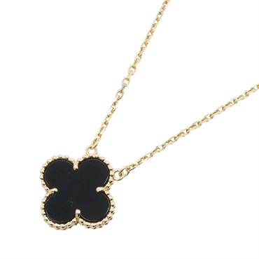 Van Cleef Arpels Vintage Alhambra Onyx Necklace 18KYG Yellow Gold Black Used