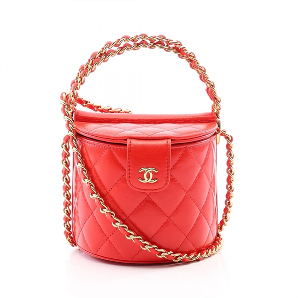CHANEL Matelasse Vanity Chain Shoulder Bag Lambskin sheep leather Red GHW Used