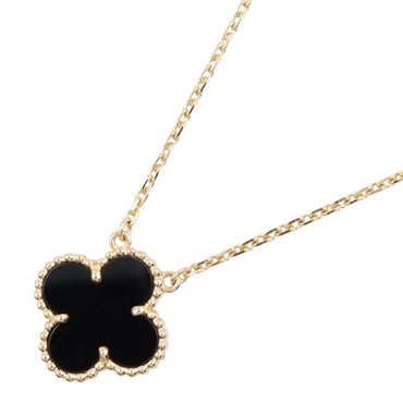 Van Cleef Arpels Vintage Alhambra Onyx Necklace 18KYG Yellow Gold Black Used