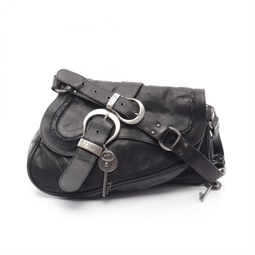 Christian Dior Gaucho saddle Shoulder hand Bag leather Black Used Women