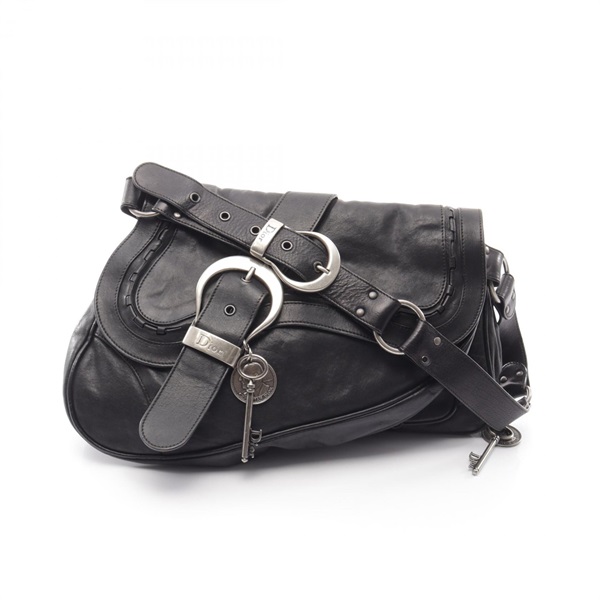 Christian Dior Gaucho saddle Shoulder hand Bag leather Black Used Women