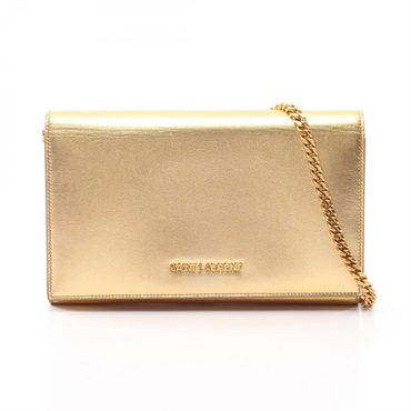 SAINT LAURENT PARIS Chain Shoulder Handbag leather Metalic Gold Used Women