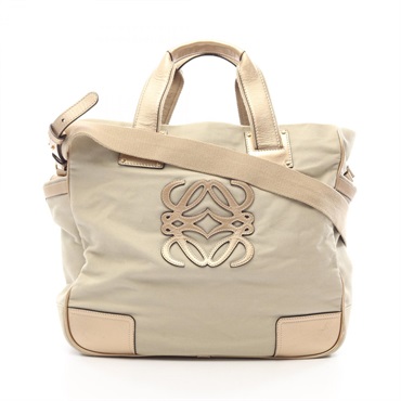 LOEWE Anagram shoulder crossbody Tote Bag canvas leather Beige Gold Used Women