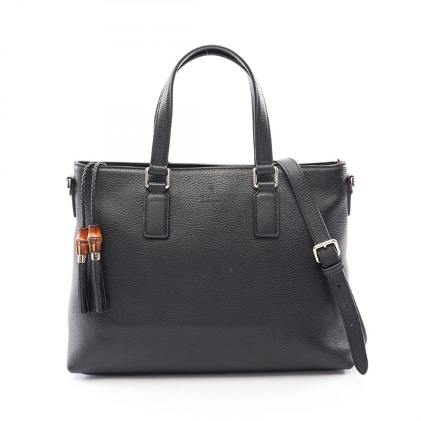 GUCCI Bamboo Tassel Shoulder Crossbody Tote Handbag 365346 leather Black Used GG