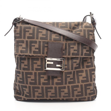 FENDI Zucca Shoulder Bag 26730 canvas leather Brown Black SHW Used Women FF