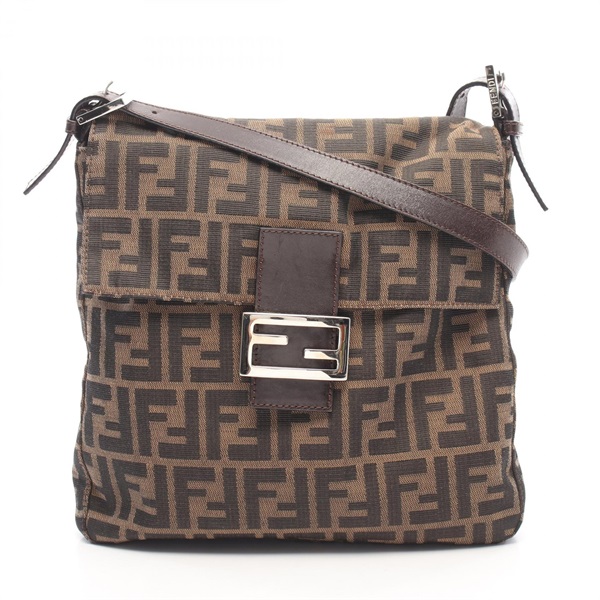 FENDI Zucca Shoulder Bag 26730 canvas leather Brown Black SHW Used Women FF