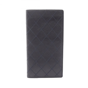 CHANEL Bicolole Bifold purse long wallet leather Black Navy Used Women