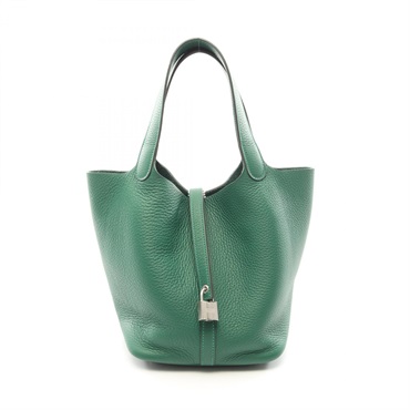 HERMES Picotin Lock MM Tote Handbag 060991CK Clemence leather Green Used W SHW