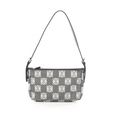 LOEWE anagram Shoulder hand Bag canvas leather Gray White Black Used Women
