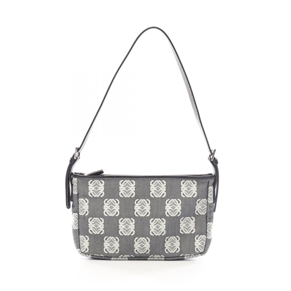 LOEWE anagram Shoulder hand Bag canvas leather Gray White Black Used Women