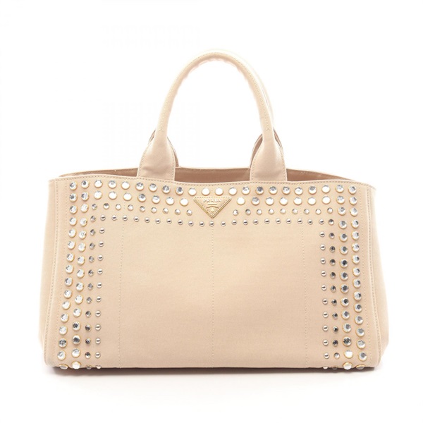 PRADA CANAPA Bijou Tote hand Bag canvas Beige Used Women