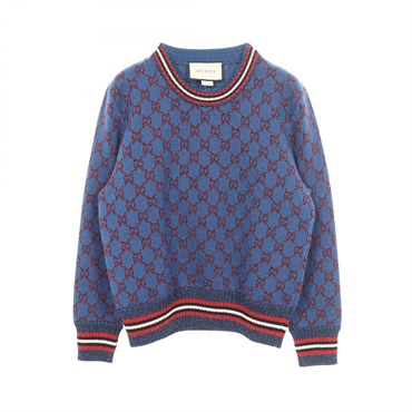 GUCCI GG pattern Glitter Knitwear Sweater 478728 wool silk cashmere Blue Used #L