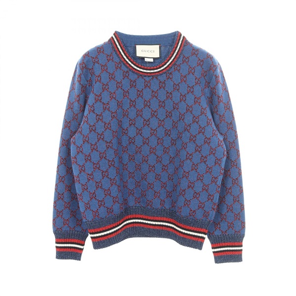 GUCCI GG pattern Glitter Knitwear Sweater 478728 wool silk cashmere Blue Used #L